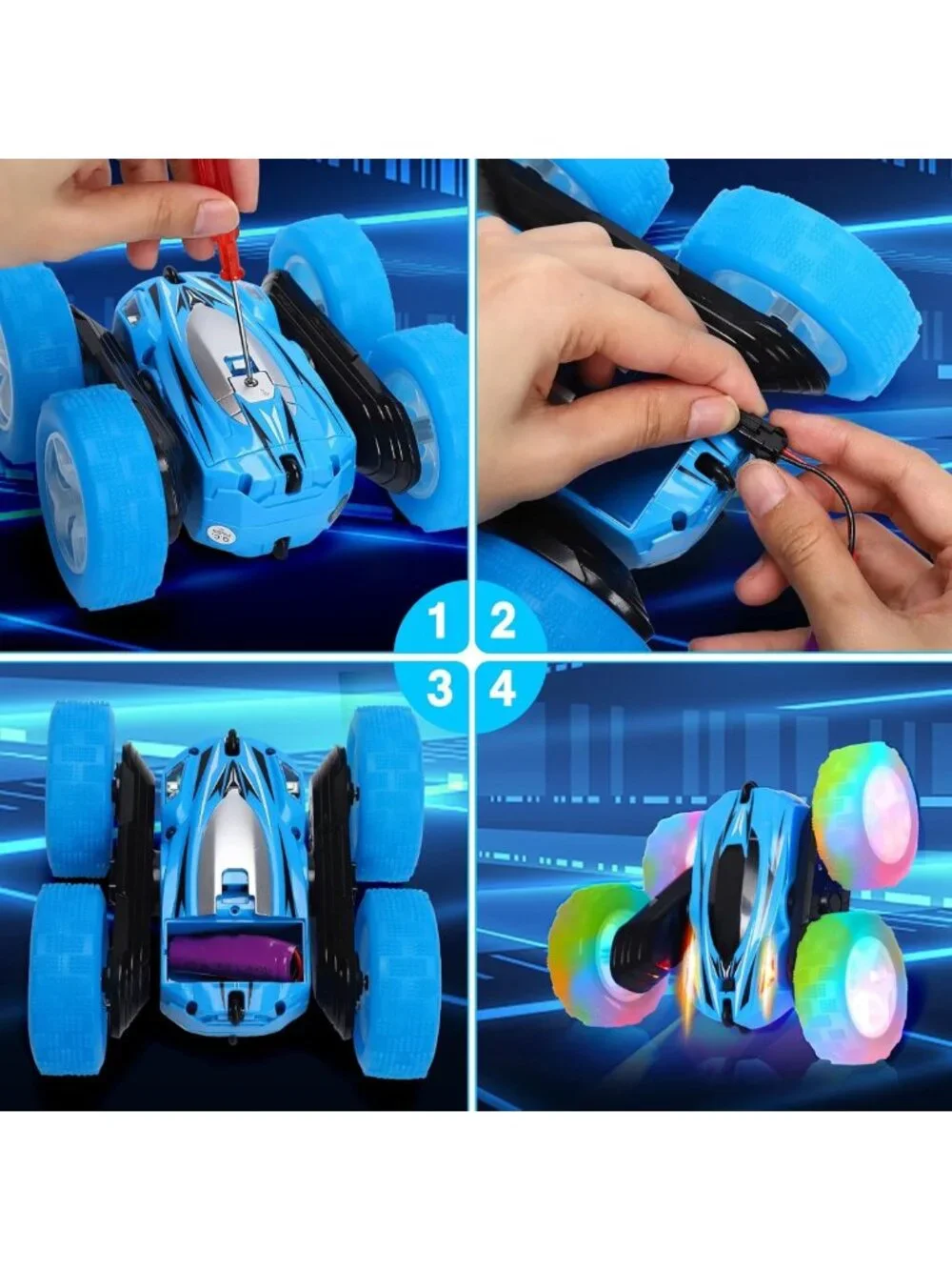 2 Pack RC Stunt Cars for Kids - High Speed 4WD Off-Road, 360° Rotation & Wheel